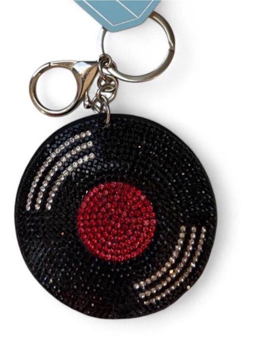 Accessories - Sparkling Black & Red Vinyl Record Keychain - Women Accessories